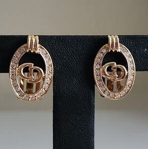 Christian Dior Vintage CD Gold Plated Crystal Clip-on Earrings